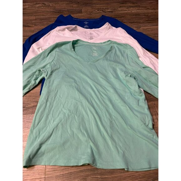 Lot 4 St. John’s Bay Women’s Shirts L Green Mint White Blue Long & 3/4 Sleeve - Picture 3 of 6